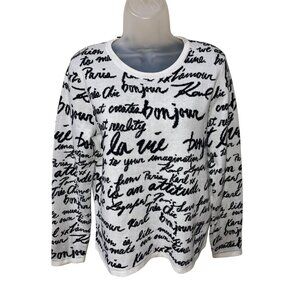 New Karl Lagerfeld Womens Soft White Script Print Pullover Sweater Size M